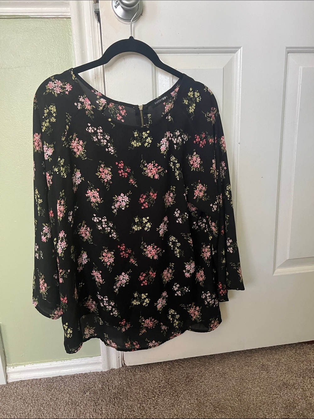 Papermoon Black Blouse with Pink & Green Floral Print